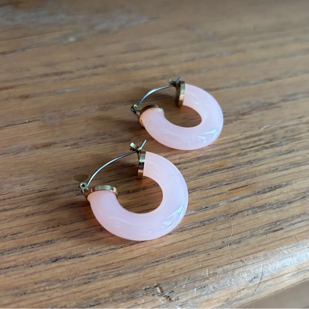 Vintage Style Blush Pink Half Hoop Earrings with Gold Tone Closure